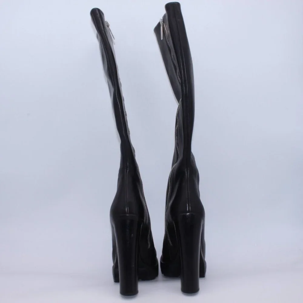 Michael Kors Leather Tall Riding Platform Heel Boots Black Size 40 New W/Defect